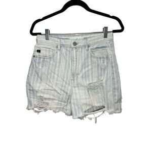 KanCan White and Blue striped Distressed Shorts size 5/26